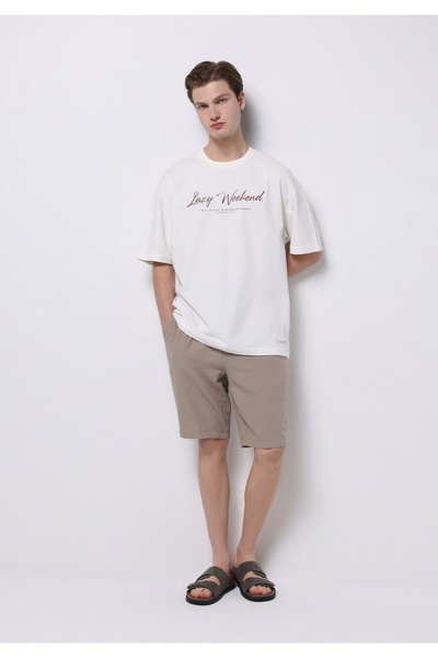 Colin's Oversize Fit Yuvarlak Yaka Örme Düz Erkek Beyaz Kısa Kol Tişört