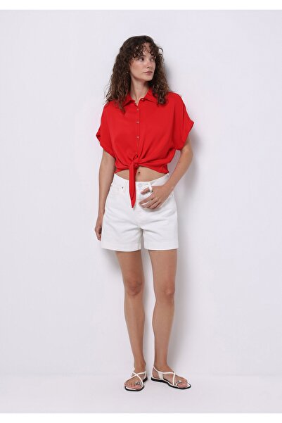 Colin's Regular Fit Shirt Neck Düz Kadın Kirmizi Kısa Kol Gömlek