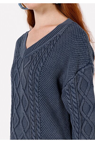 Colin's Pulover albastru pentru femei, cu decolteu în V, cu croiala normală