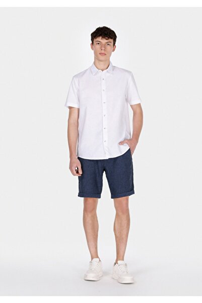 Colin's Regular Fit Shirt Neck Düz Erkek Keten Karışımlı Beyaz Kısa Kol Gömlek