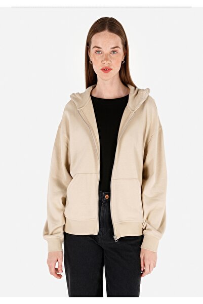 Colin's Regular Fit Fermuarlı Düz Kadın Bej Sweatshirt