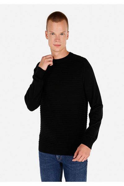 Colin's Regular Fit Round Neck Jacquard Men's Black Sweater