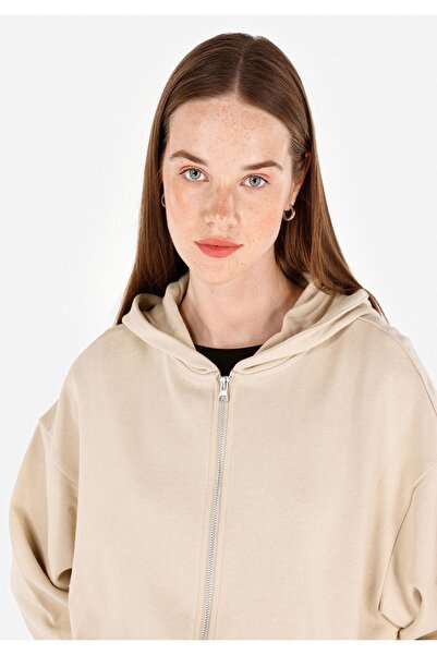 Colin's Regular Fit Fermuarlı Düz Kadın Bej Sweatshirt