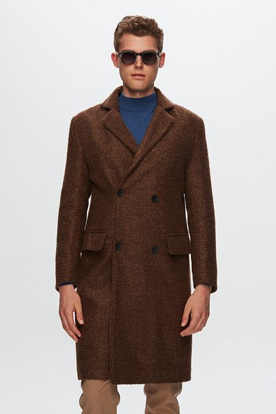 Twn Slim Fit Brown Curly Woolen Coat