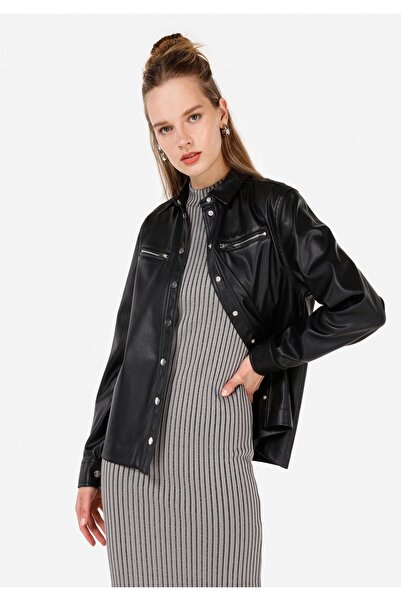 Colin's Regular Fit Shirt Neck Kadın Siyah Uzun Kol Gömlek