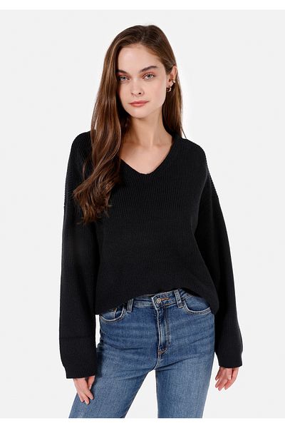 Colin's Regular Fit V-Neck Plain Women's Black Sweater