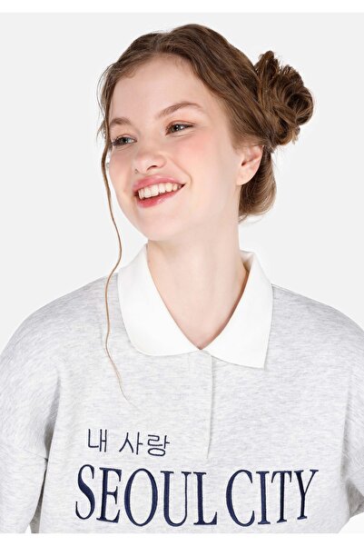 Colin's Regular Fit Polo Yaka Kadın Gri Sweatshirt