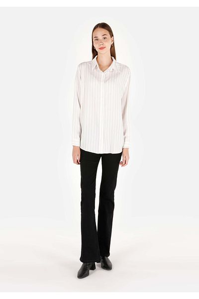 Colin's Regular Fit Shirt Neck Striped Women's White Long Sleeve Shirt