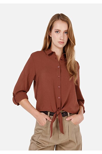 Colin's Regular Fit Shirt Neck Kadın Kahverengi Roll-Up Gömlek