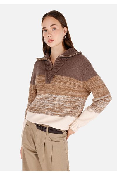Colin's Regular Fit Zippered Women's Multicolor Sweater