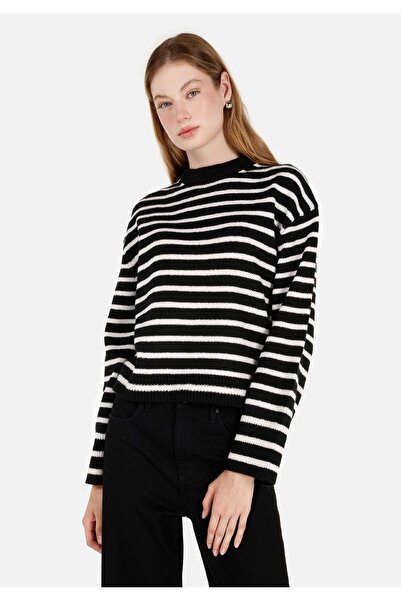 Colin's Normal Kesim Bisiklet Yaka Çizgili Siyah Kadın Kazak Cl1071139