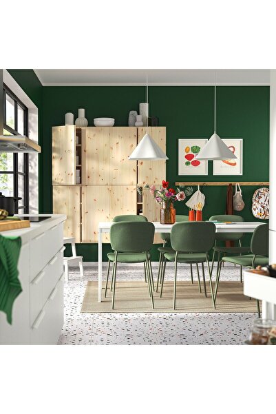 IKEA yemek masası takımı, beyaz-Tibbleby gri/yeşil, 6 sandalyeli, açılabilir,...