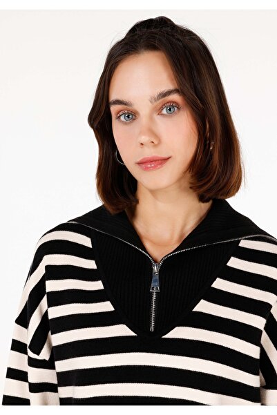 Colin's Regular Fit Fermuarlı Kadın Siyah Kazak