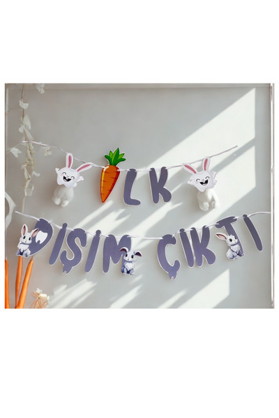 abjad İlk Dişim Çıktı Banner Tavşanlı Diş Buğdayı Parti Süslemesi