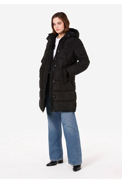 Colin's Regular Fit Hooded Snap Fastener Lined Water Resistant Women's Black Coat
