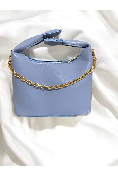 Melos Butik Geantă de mână și de umăr mini din piele albastru bebeluș cu lanț pentru femei