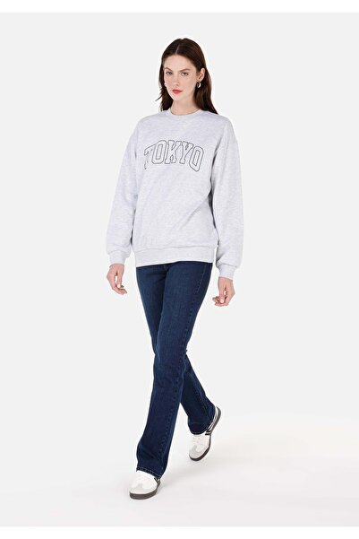Colin's Regular Fit Yuvarlak Yaka Baskılı Kadın Gri Sweatshirt