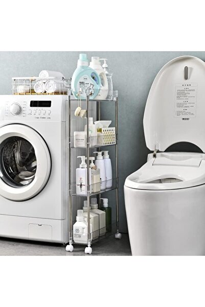 Cozy Nest منظم تخزين المطبخ بعربة من 4 طبقات مع خطافات وعجلات وأرفف للحمام وغرفة الغسيل