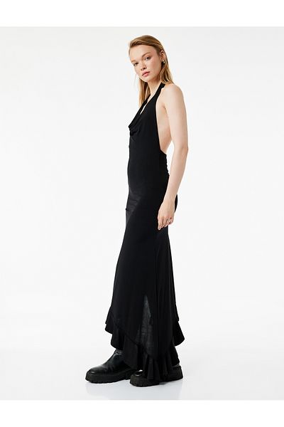 Koton Comfortable Fit Sleeveless Degaje Collar Asymmetrical Midi Dress