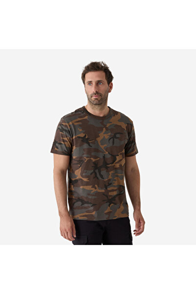 Decathlon Solognac Erkek Kısa Kollu Kamuflaj Tişört - Yeşil - Woodland 100