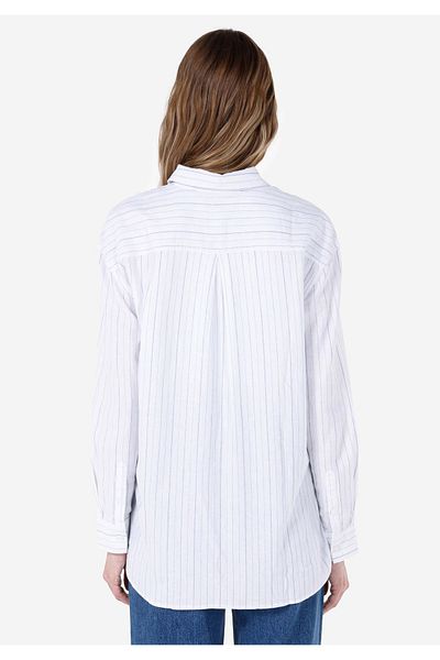 Colin's Relaxed Fit Shirt Neck Striped Women's White Long Sleeve Shirt