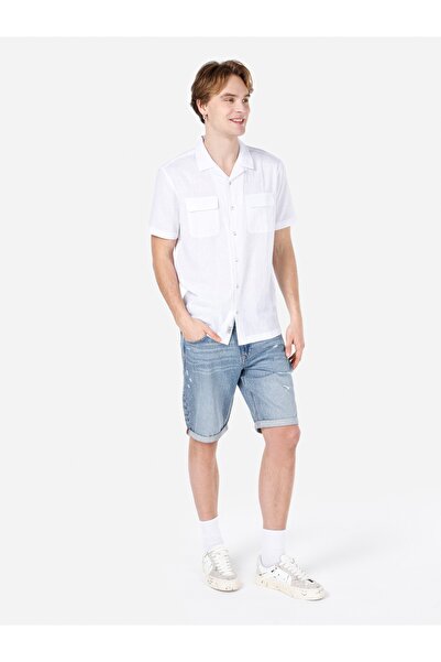Colin's Comfort Fit Shirt Neck Düz Erkek Beyaz Kısa Kol Gömlek