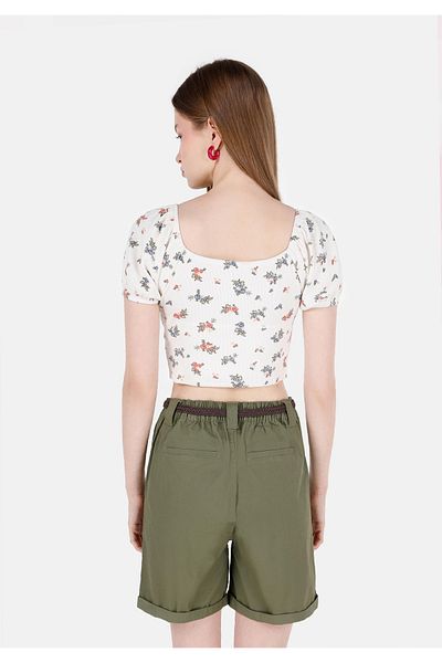 Colin's Slim Fit Square Collar Floral Women's Ecru Watermelon T-Shirt