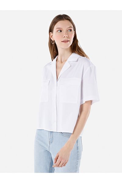 Colin's Regular Fit Shirt Neck Plain Women's White Short Sleeve Shirt