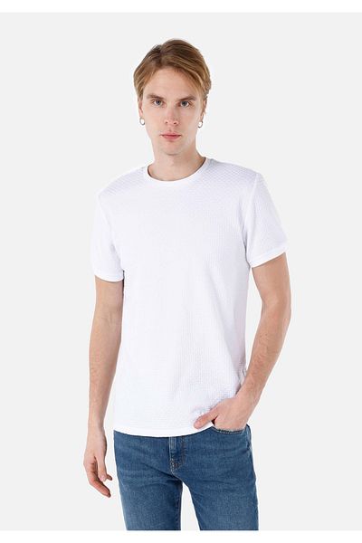 Colin's White Men's - Square Embroidered Crew Neck Short Sleeve T-Shirt
