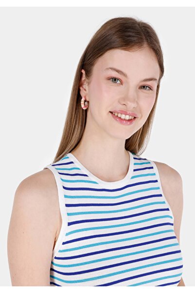 Colin's Dar Kesim Çizgili Mavi Kadın Kısa Kol Kazak