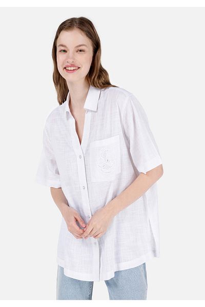 Colin's Relax Fit Shirt Neck Plain Women's White Short Sleeve Shirt