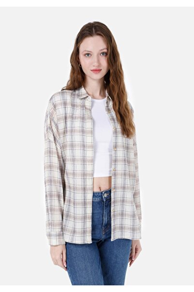 Colin's Relaxed Fit Shirt Neck Kadın Bej Uzun Kol Gömlek