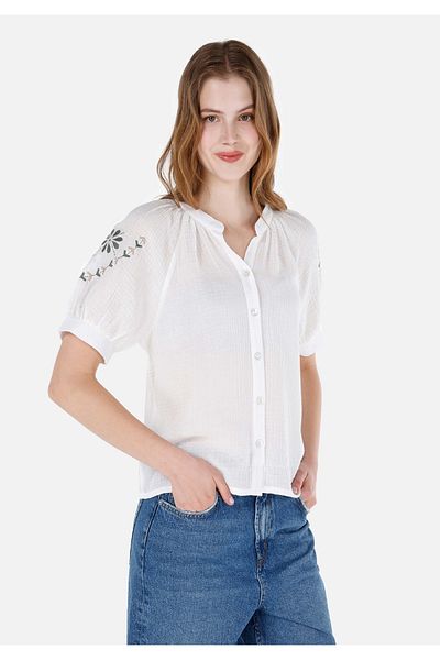 Colin's Regular Fit V-Neck Women's White Short Sleeve Shirt