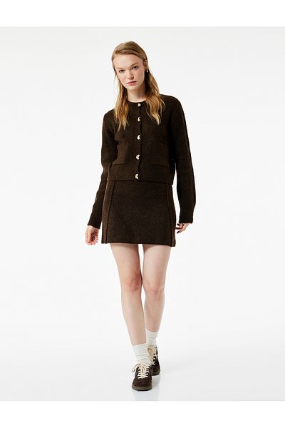 Koton Long Sleeve Crew Neck Pocket Detailed Buttoned Cardigan