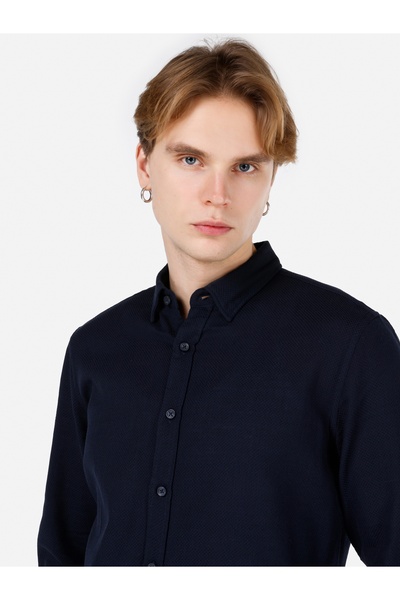 Colin's Сlim Fit Shirt Neck Прямий чоловічий темно-синій сорочка з довгими рукавами