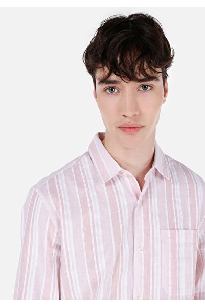 Colin's Regular Fit Shirt Neck Çizgili Erkek Pembe Uzun Kol Gömlek