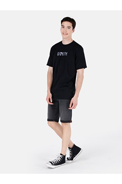 Colin's Regular Fit Bisiklet Yaka Baskılı Siyah Erkek Kısa Kol Tişört