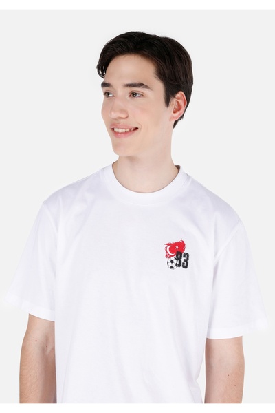 Colin's Türk Bayrağı Baskılı Normal Kesim Bisiklet Yaka Beyaz Erkek Kısa Kol Tişört