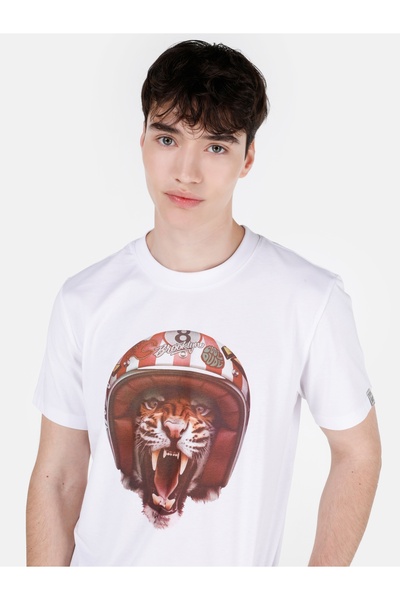 Colin's Білі чоловічі футболки з коротким рукавом з принтом з екіпажною шиєю