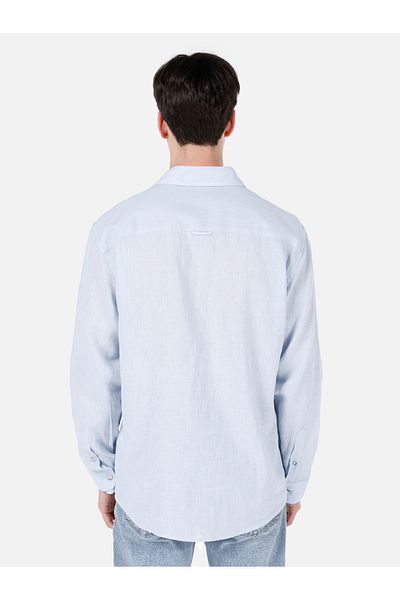 Colin's Comfort Fit Shirt Neck Plain Men's Blue Pocketless Long Sleeve Shirt