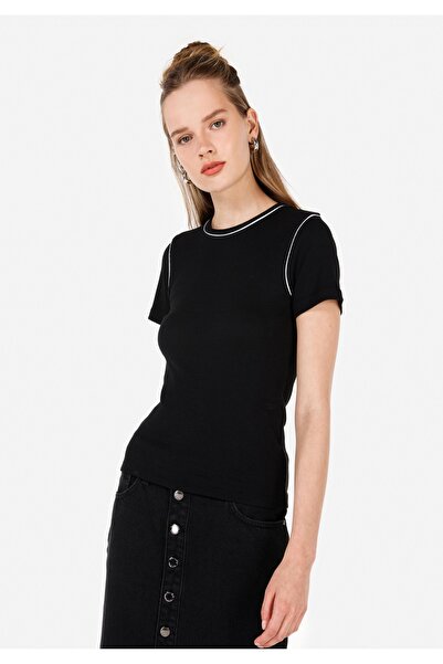 Colin's Slim Fit Yuvarlak Yaka Düz Kadın Siyah Kısa Kol Tişört