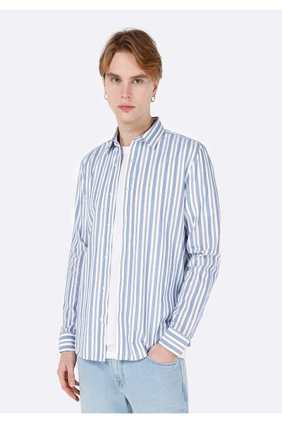 Colin's Slim Fit Shirt Neck Striped Men's Blue Long Sleeve Shirt