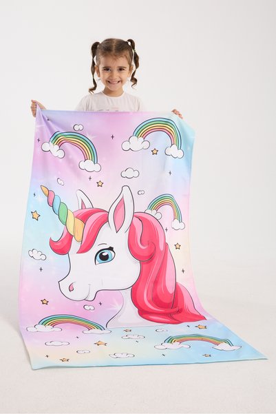 MoveBeach Unicorn Desenli Çocuk Plaj Havlusu, Banyo Havlusu