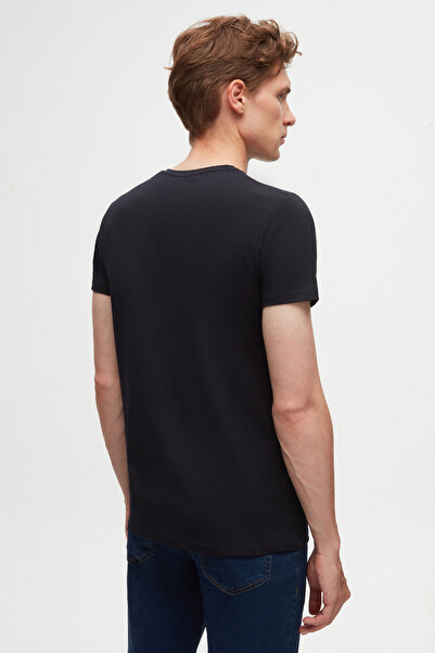 Twn Slim Fit Navy Blue Plain Logo Εκτυπωμένο Stretch βαμβακερό μπλουζάκι