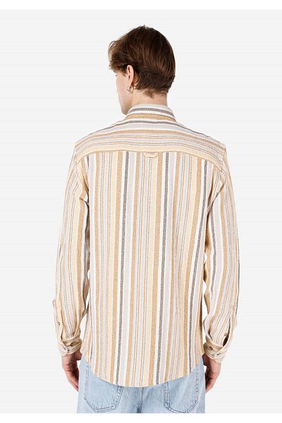 Colin's Regular Fit Shirt Neck Striped Men's Brown Long Sleeve Shirt