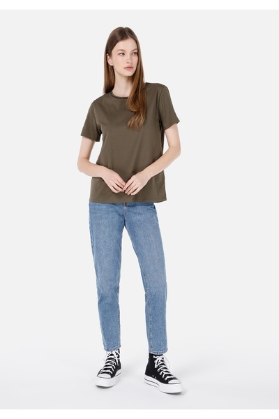 Colin's Γυναικείο κοντομάνικο μπλουζάκι Normal Cut Crew Neck Πράσινο