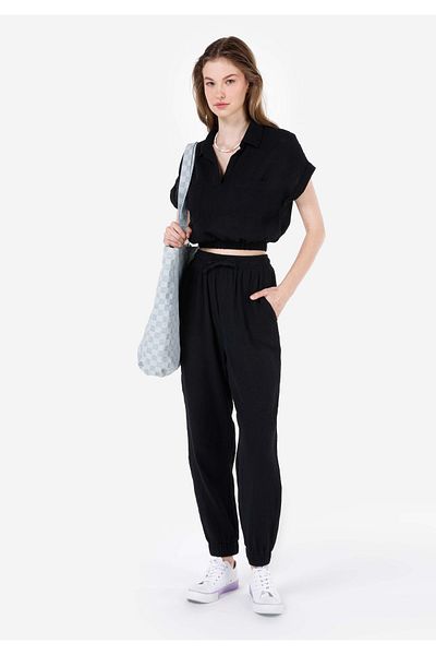 Colin's Regular Fit High Waist Straight Leg Lace Detailed Women's Black Trousers