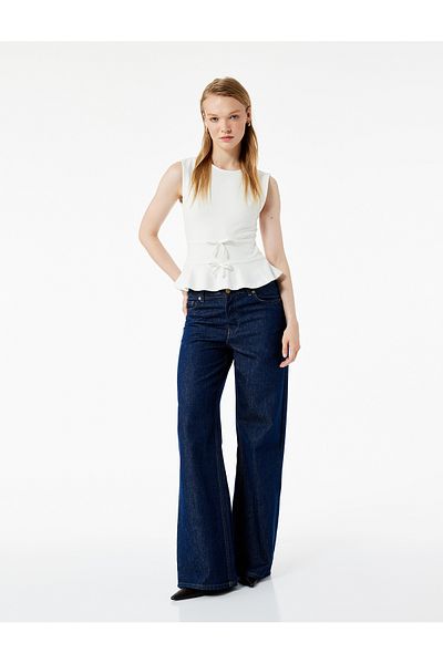 Koton Slim Fit Crew Neck Flounced Bow Sleeveless Top