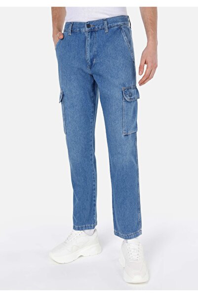 Colin's Cargo Fit Orta Bel Düz Paça Kargo Cep Erkek İndigo Jean Pantolon