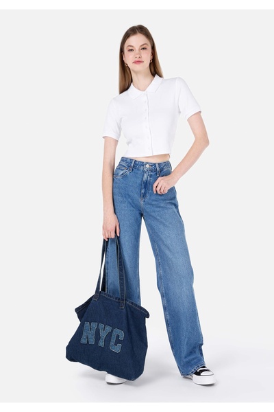 Colin's 970 Berry Нормальний крій, висока талія, широкі штанини, темно-сині жіночі штани